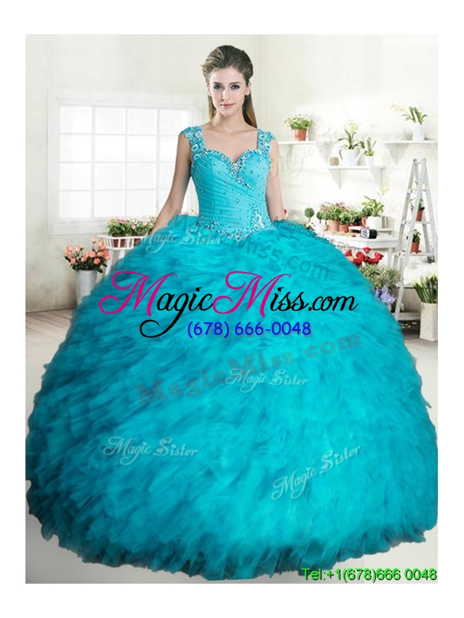 wholesale exclusive straps tulle quinceanera dress with beading and ruffles