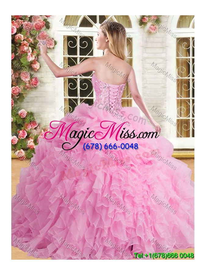 wholesale cheap organza peach quinceanera dress with appliques and ruffles
