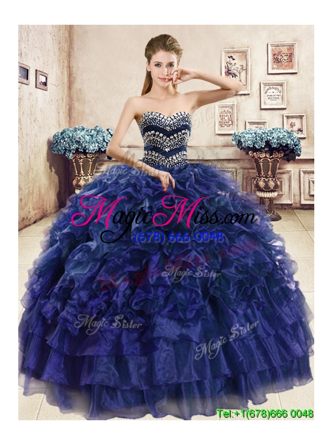 wholesale perfect big puffy navy blue quinceanera dress with beading and ruffles