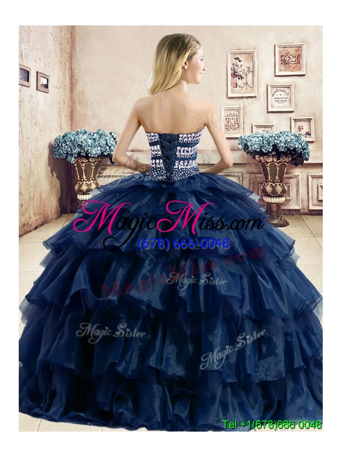 wholesale cheap beaded and ruffled layers quinceanera dress in navy blue
