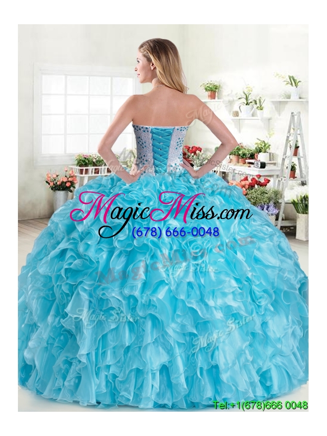 wholesale new arrivals beaded and ruffled blue quinceanera dress in organza