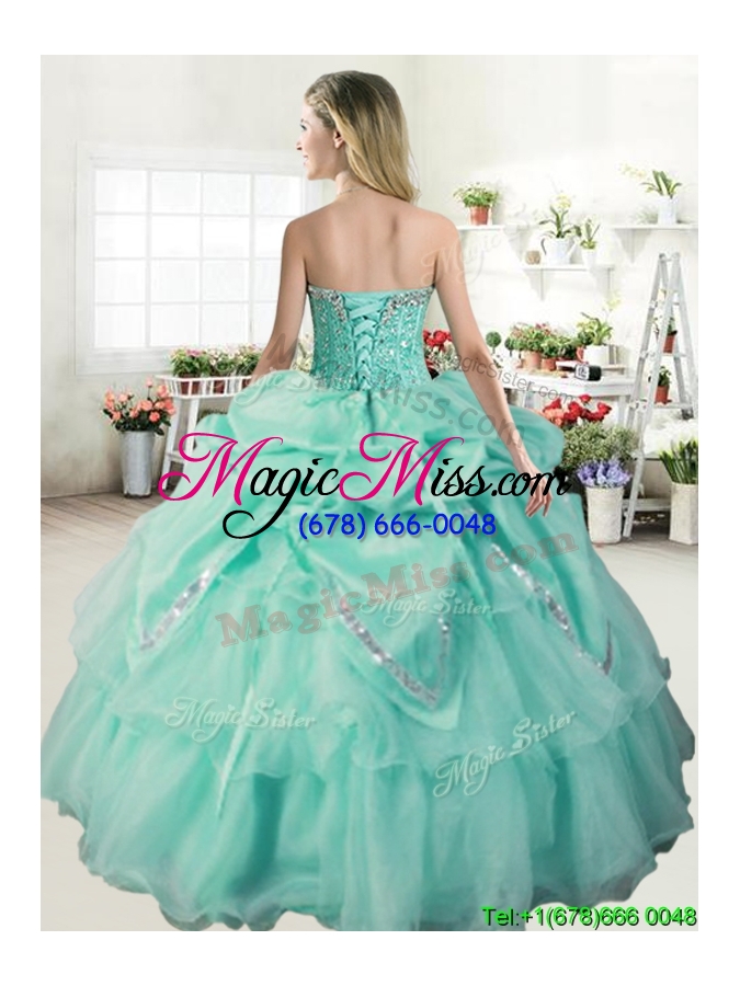 wholesale romantic apple green quinceanera dress with beading and pick ups for spring