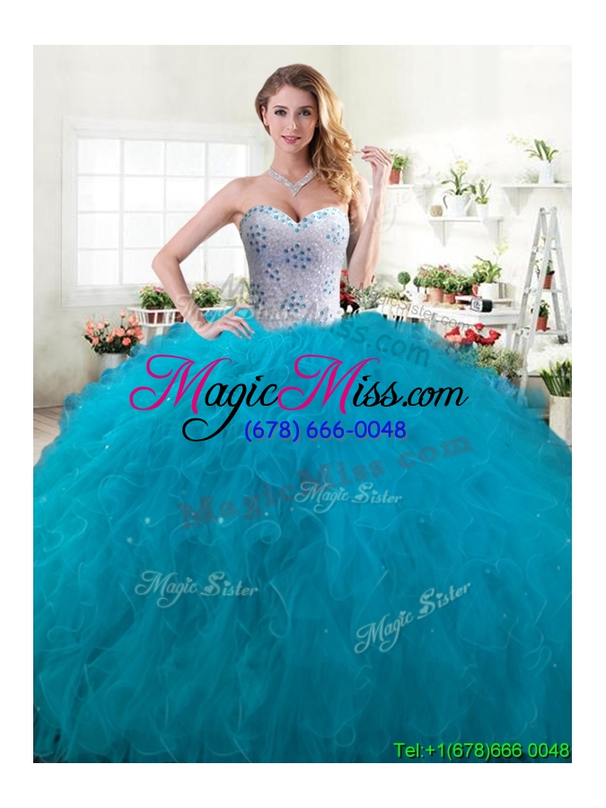 wholesale unique fuchsia tulle quinceanera dress with beading and ruffles