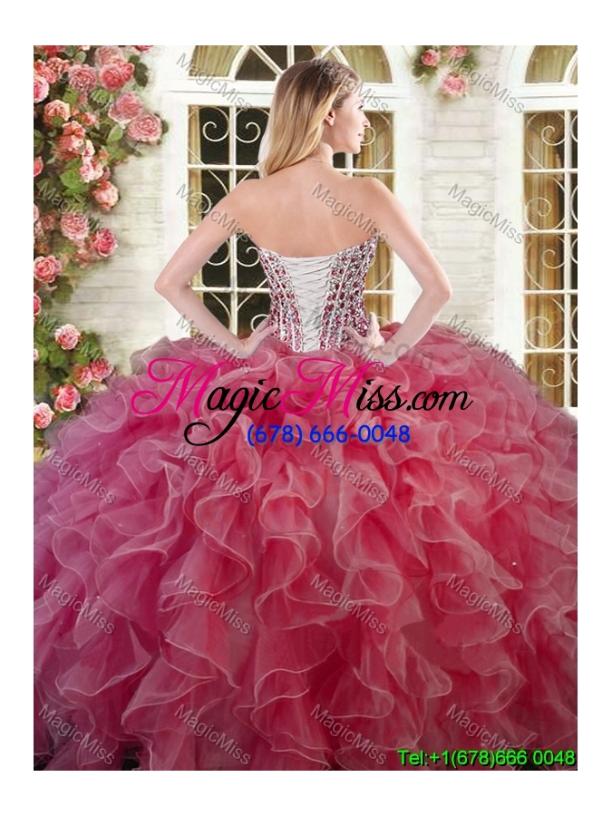 wholesale beautiful coral red big puffy quinceanera dress with ruffles and beading