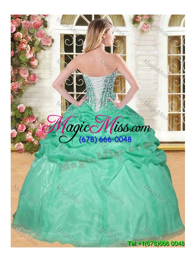 wholesale latest beaded and ruffled organza quinceanera dress in spring green