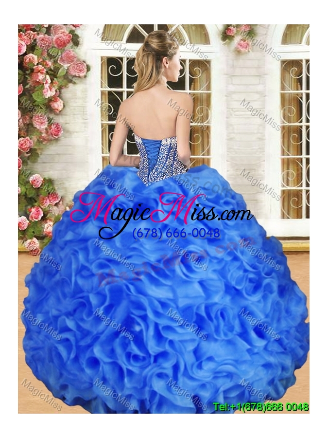 wholesale perfect beaded and ruffled organza quinceanera dress in royal blue