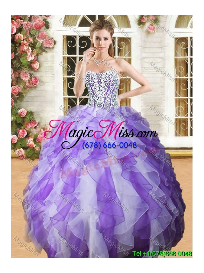 wholesale popular beaded bodice and ruffled quinceanera dress in organza