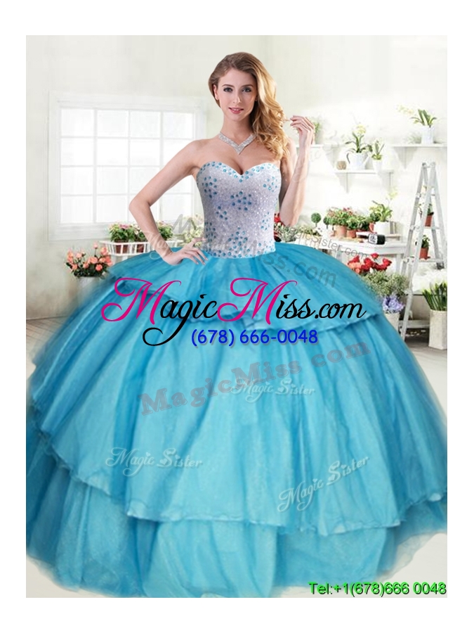 wholesale discount big puffy quinceanera dress with beading and ruffled layers