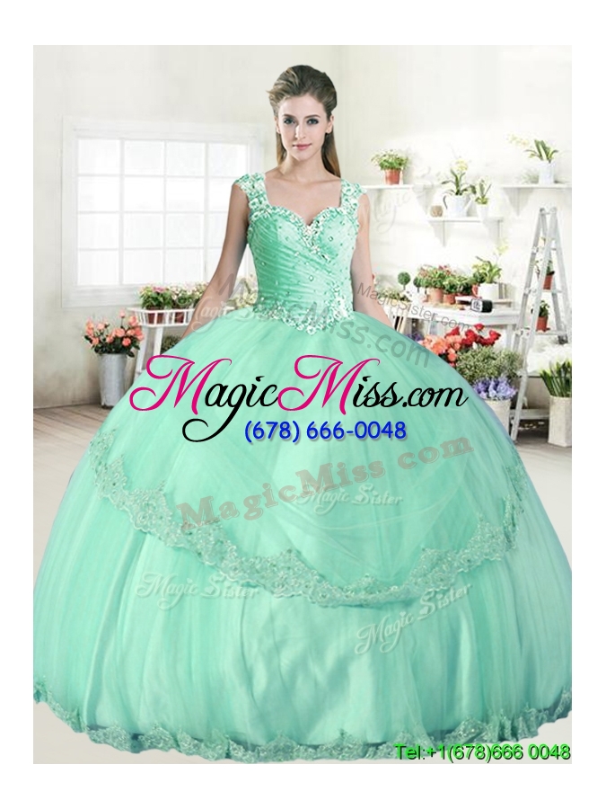 wholesale wonderful straps apple green quinceanera dress with beading and appliques
