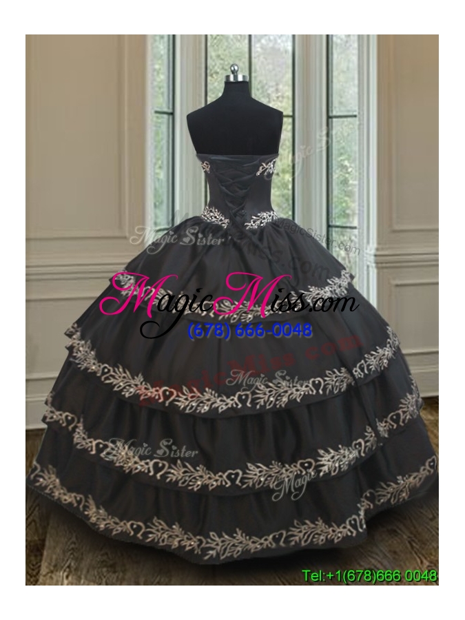 wholesale 2017 exclusive taffeta black sweet 16 dress with embroidery and ruffled layers