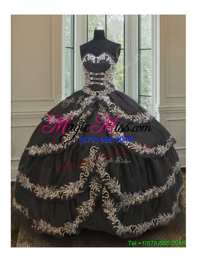 wholesale 2017 exclusive taffeta black sweet 16 dress with embroidery and ruffled layers