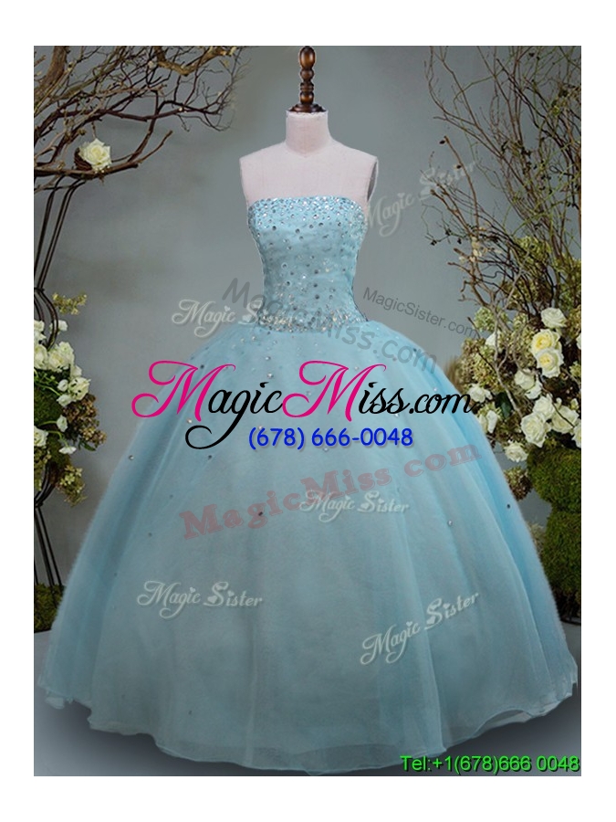 wholesale 2017 discount big puffy aquamarine strapless quinceanera gown with beading
