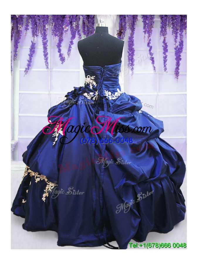 wholesale sweet strapless applique and pick ups royal blue quinceanera dress in taffeta