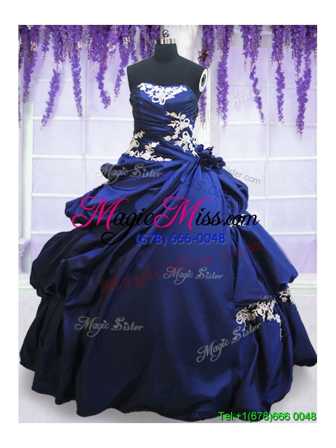 wholesale sweet strapless applique and pick ups royal blue quinceanera dress in taffeta