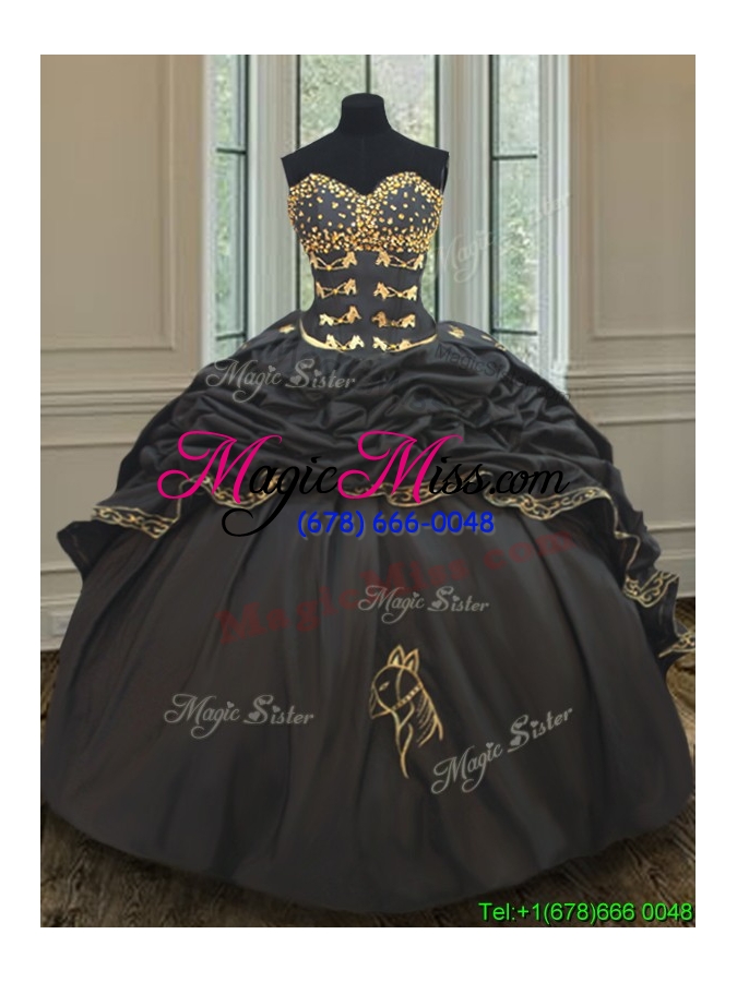 wholesale 2017 wonderful bubble embroideried and beaded black quinceanera dress in taffeta
