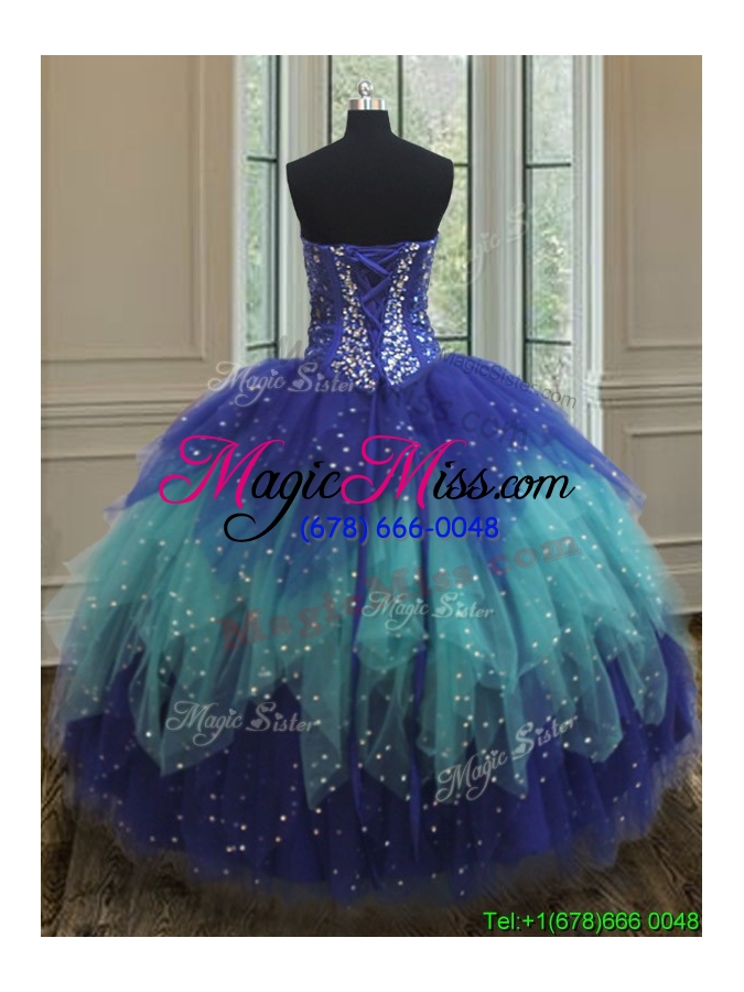 wholesale unique visible boning two tone quinceanera dress with beading and ruffles for 2017