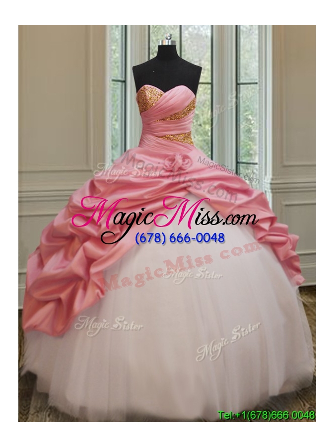 wholesale 2017 perfect beaded and bubble watermelon and white quinceanera dress in taffeta and tulle