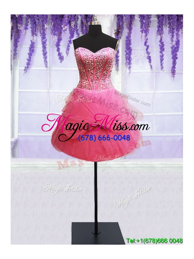 wholesale fashionable beaded and bowknot detachable quinceanera dress in watermelon red