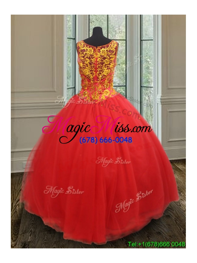 wholesale new style ball gown v neck rust red sweet 16 dress with beaded appliques