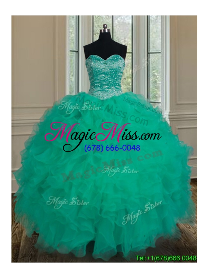 wholesale unique really puffy turquoise sweet 16 dress with beading and ruffles for summer