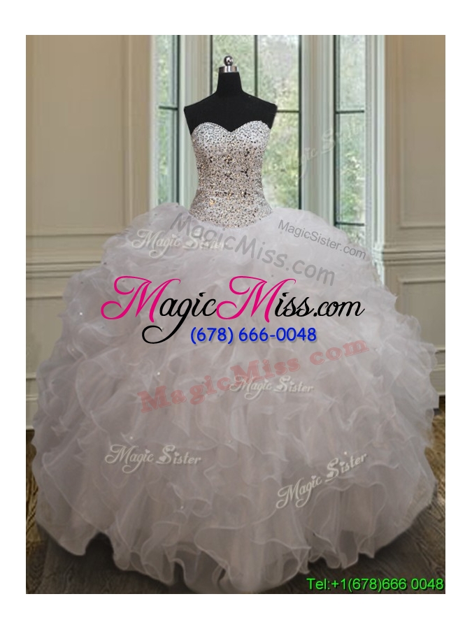 wholesale top seller sweetheart beaded and ruffled quinceanera gown in white