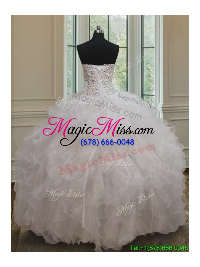 wholesale top seller sweetheart beaded and ruffled quinceanera gown in white