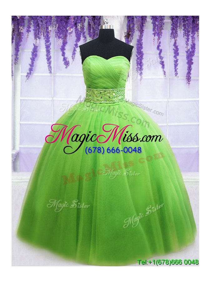 wholesale simple ruched bodice beaded decorated waist spring green quinceanera dress