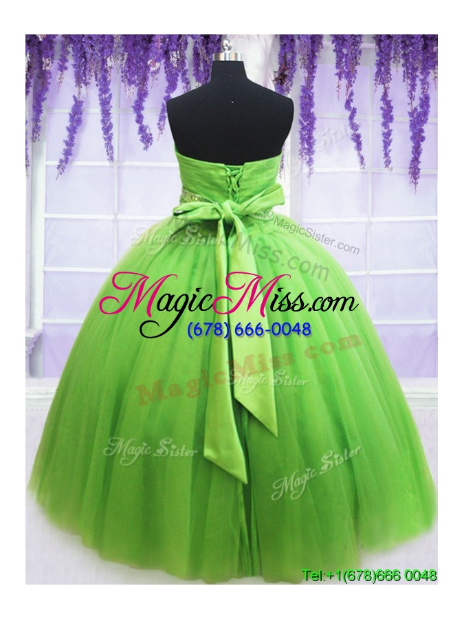 wholesale simple ruched bodice beaded decorated waist spring green quinceanera dress