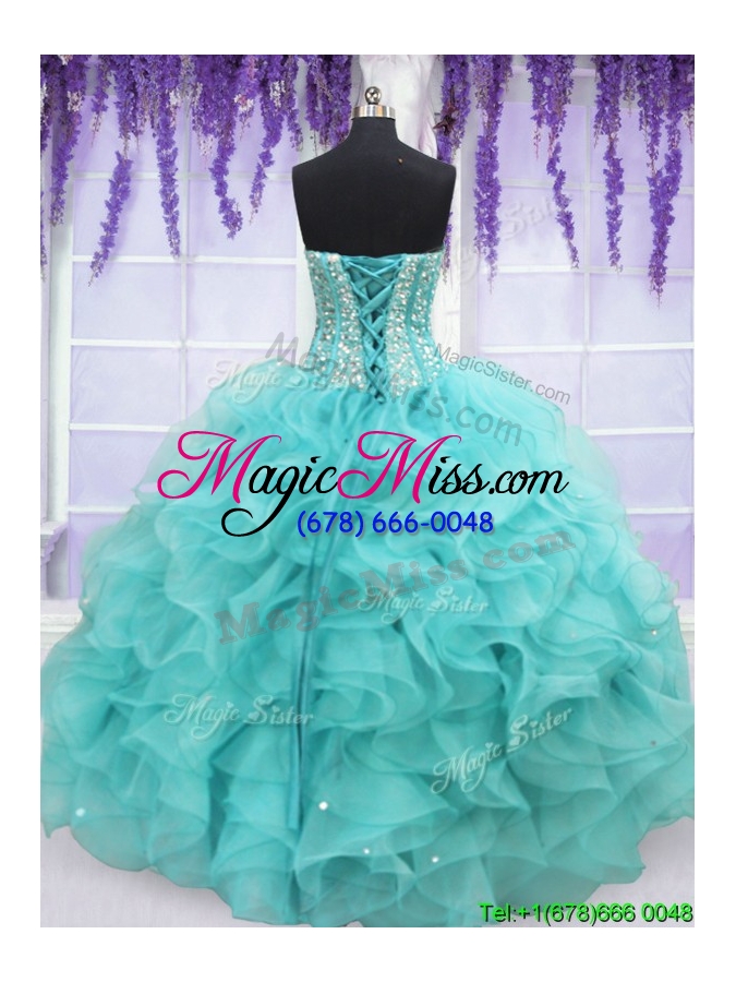 wholesale exclusive visible boning beaded and ruffled quinceanera dress in aqua blue