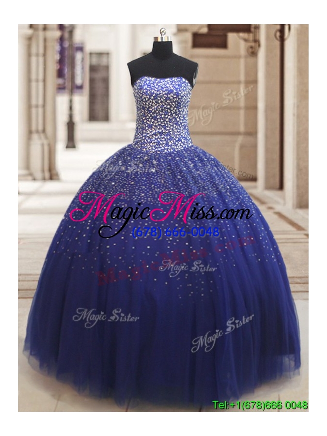 wholesale popular really puffy beaded bodice tulle quinceanera dress in royal blue