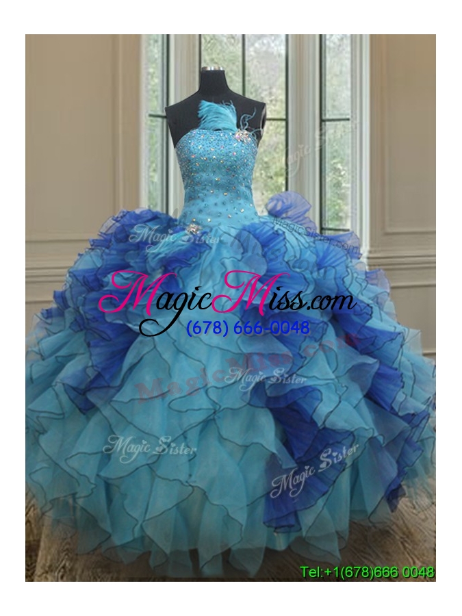 wholesale best selling feather beaded ruffled two tone quinceanera dress in organza