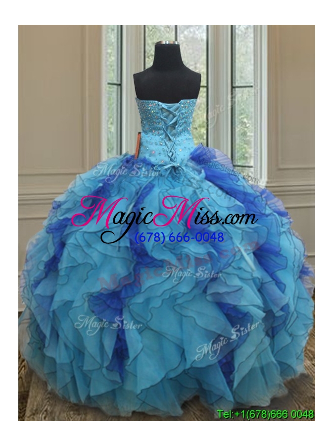 wholesale best selling feather beaded ruffled two tone quinceanera dress in organza