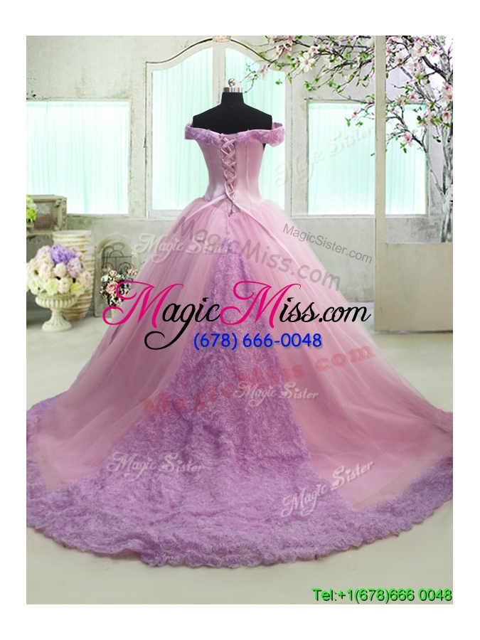 wholesale off the shoulder lilac and rose pink quinceanera dress in rolling flowers and tulle