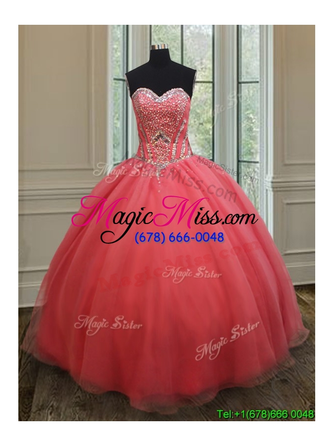 wholesale beautiful sweetheart beaded bodice quinceanera gown in watermelon red