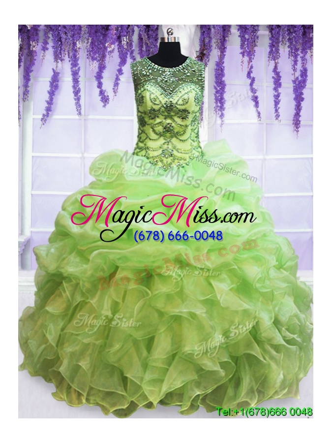 wholesale wonderful see through scoop beaded bubble quinceanera dress in spring green