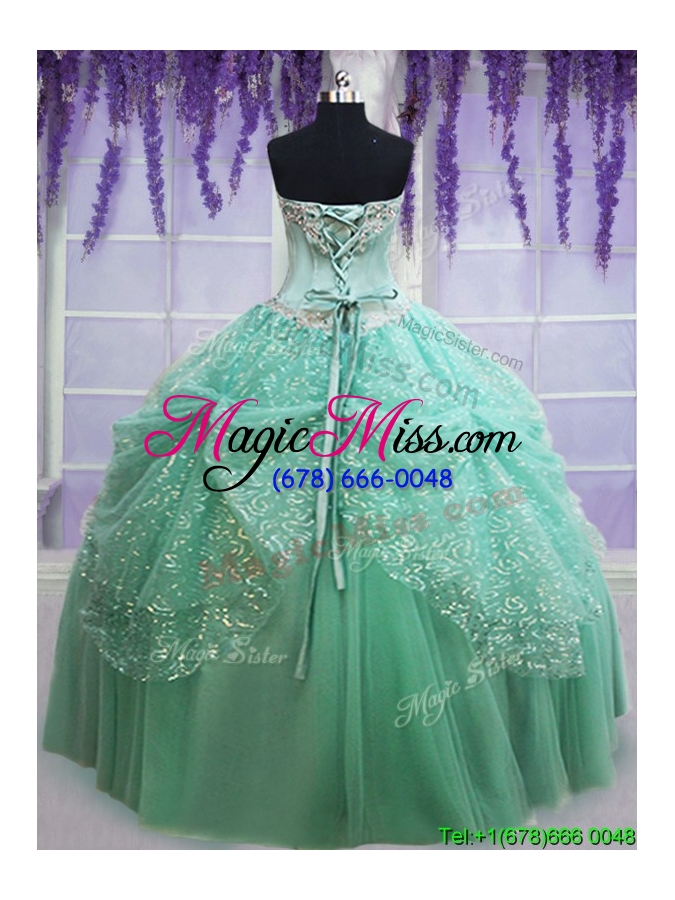 wholesale most popular sequined decorated skirt apple green quinceanera dress with beading