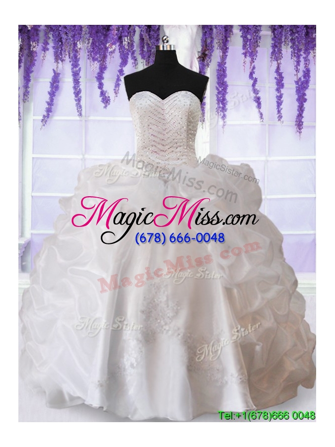 wholesale modern applique beaded bodice and bubble quinceanera dress in white