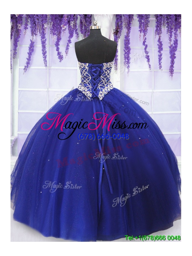 wholesale romantic beaded bodice royal blue quinceanera dress in tulle
