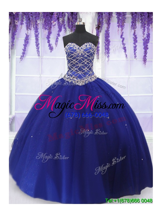 wholesale romantic beaded bodice royal blue quinceanera dress in tulle