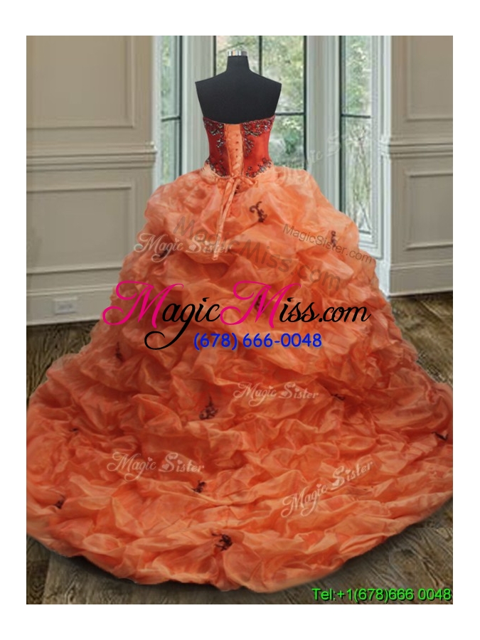 wholesale perfect embroideried and bubble orange quinceanera dress with brush train
