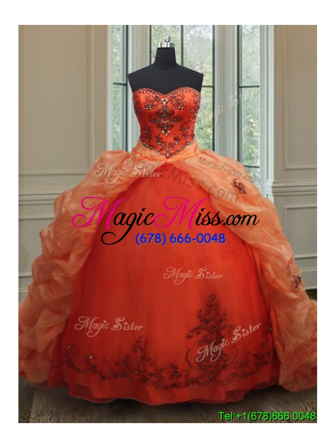 wholesale perfect embroideried and bubble orange quinceanera dress with brush train