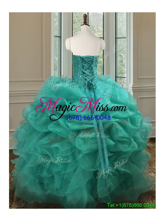 wholesale exquisite sweetheart turquoise quinceanera dress with bubbles and beaded bodice