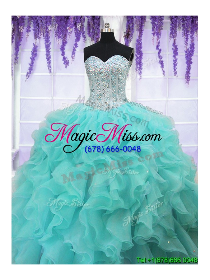 wholesale 2017 lovely organza aqua blue quinceanera dress with beading and ruffles