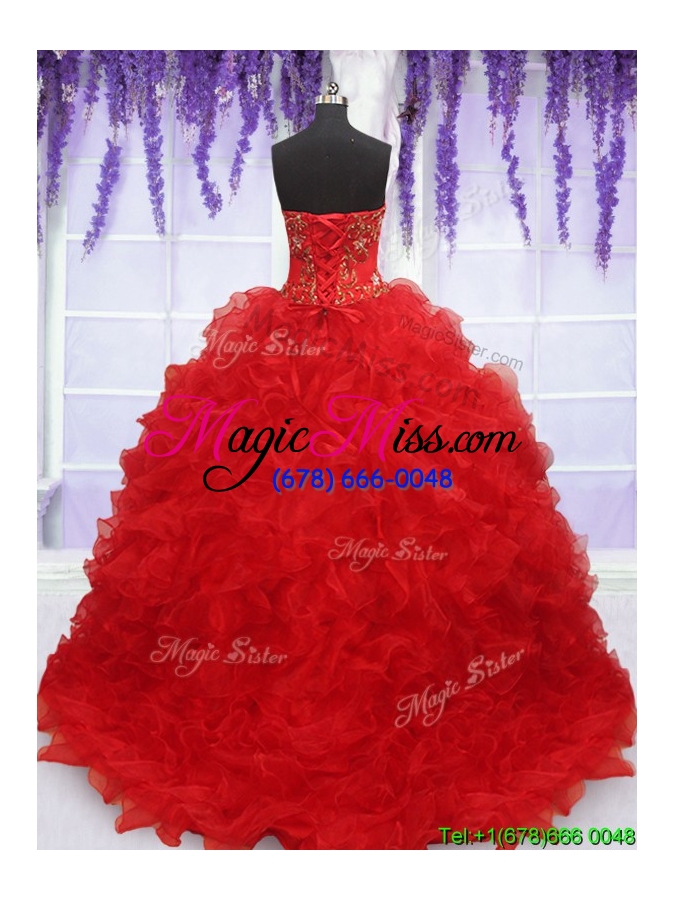 wholesale exclusive strapless brush train quinceanera dress with beading and ruffles