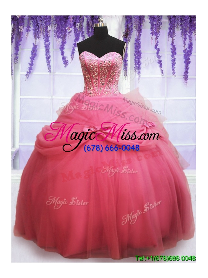 wholesale perfect tulle watermelon red quinceanera dress with beading and bowknot