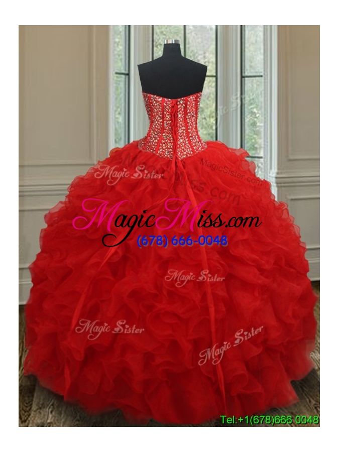 wholesale new arrivals visible boning red quinceanera dress with beading and ruffles
