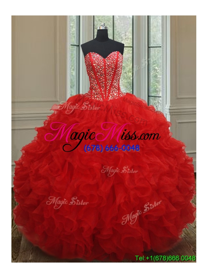 wholesale new arrivals visible boning red quinceanera dress with beading and ruffles