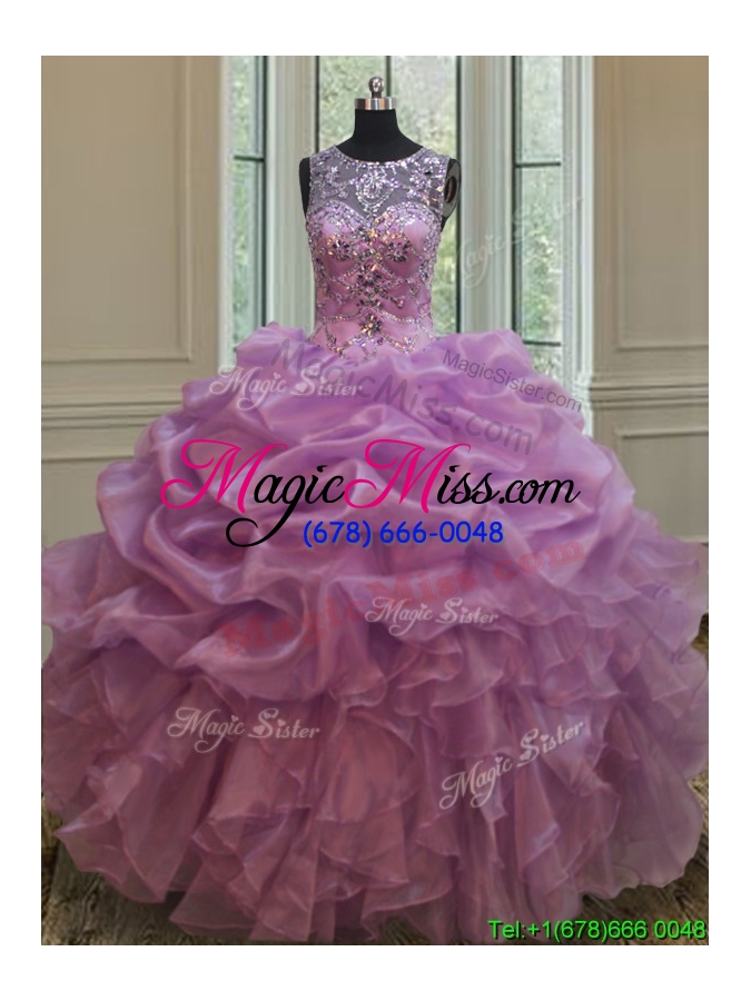 wholesale cheap see through scoop beaded and bubble quinceanera dress with ruffles