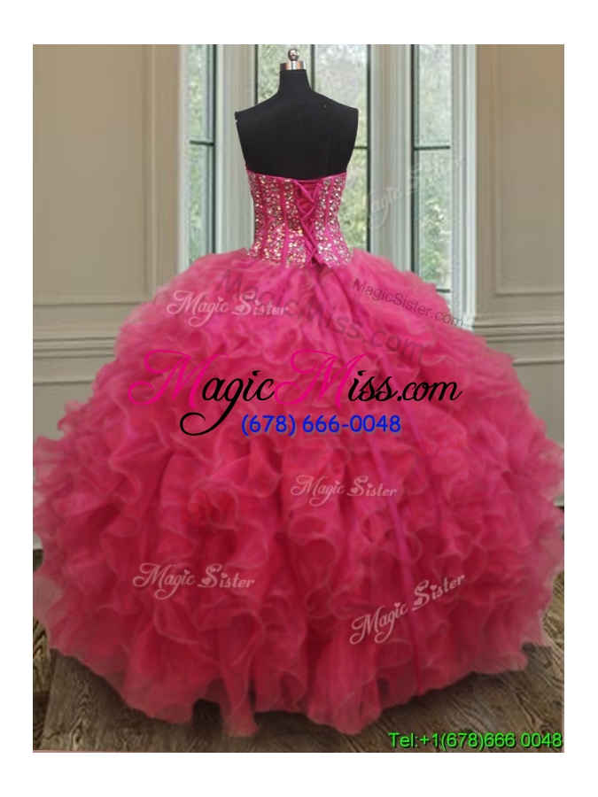 wholesale lovely visible boning beaded bodice quinceanera gown in hot pink