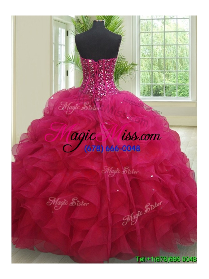 wholesale perfect sweetheart organza fuchsia quinceanera dress with beading and ruffles